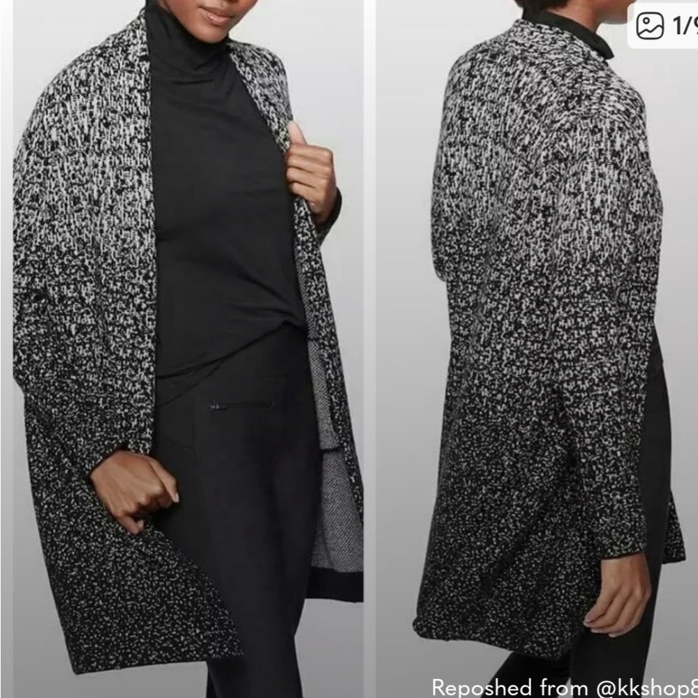 Athleta Black and White Knit Wool - Cashmere Cardigan